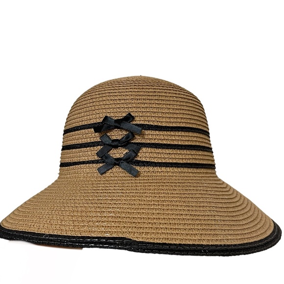 New MAGID HATS Womens Tan Woven Paper Brimmed Hat Black Banded Trim - Picture 7 of 11
